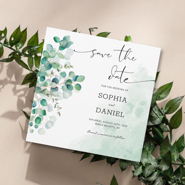 Elegant Rustic Botanical Eucalyptus Leaves Save The Date (Creator Uploaded)