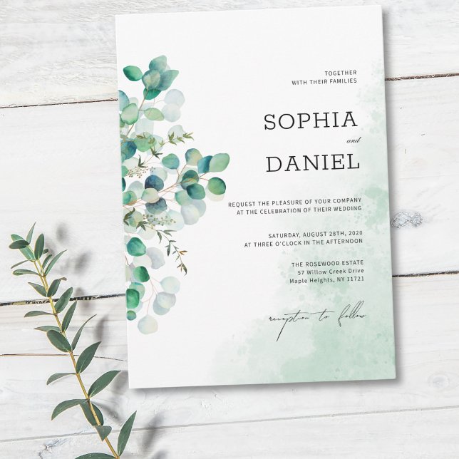 Elegant Rustic Botanical Eucalyptus Leaves Wedding Invitation (Creator Uploaded)