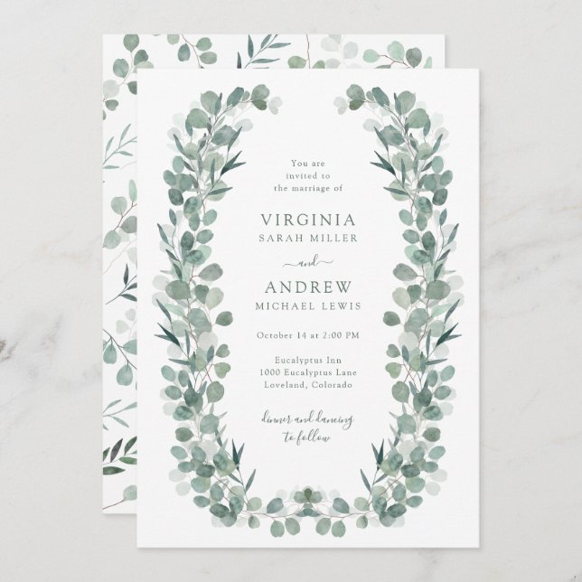 Elegant Rustic Botanical Eucalyptus Wedding Invitation (Front/Back)