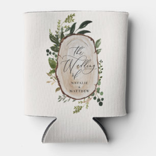 Elegant Rustic Botanical Greenery wedding party Can Cooler