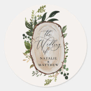 Elegant Rustic Botanical Greenery wedding party Wi Classic Round Sticker