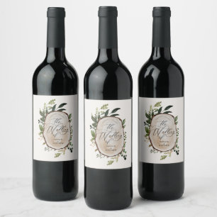 Elegant Rustic Botanical Greenery wedding party Wine Label