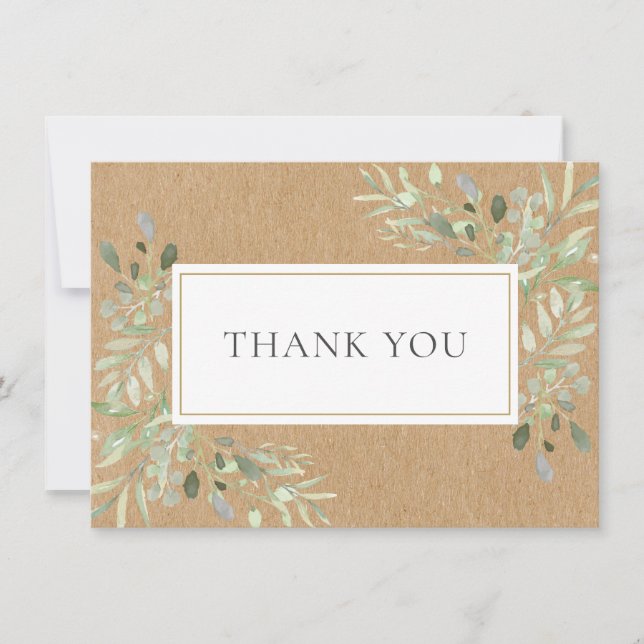 Elegant Rustic Botanical Leaves Greenery Thank You (Front)