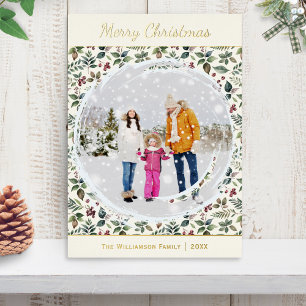 Elegant Rustic Botanical Pretty Christmas Foil Holiday Card