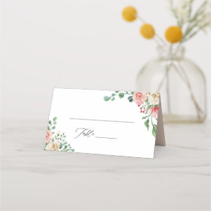 Elegant Rustic Botanical Rose Floral Wedding Place Card