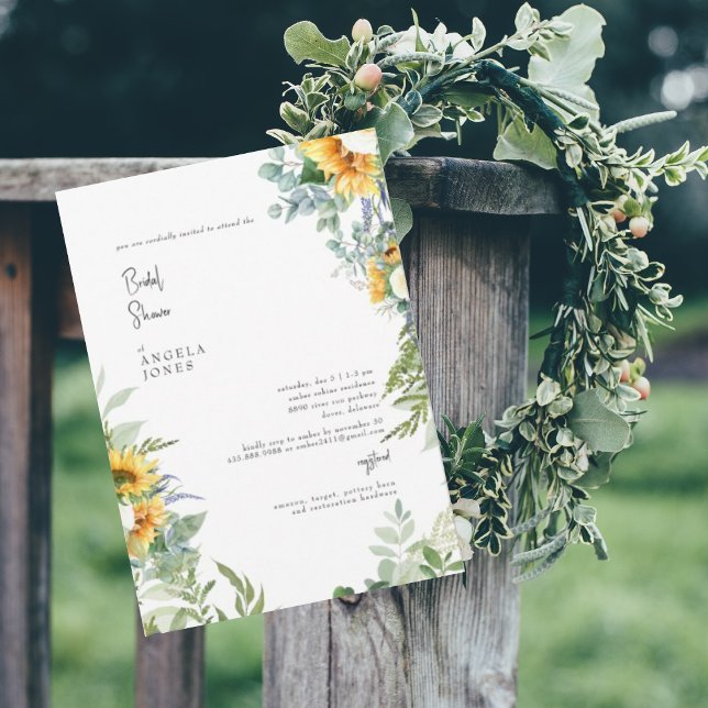 Elegant Rustic Botanical Sunflower Bridal Shower  Invitation (Creator Uploaded)