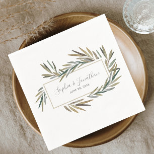 Elegant Rustic Botanical Watercolor Herb Wedding Napkin