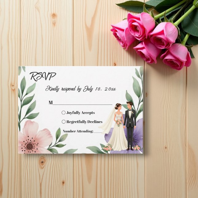 Elegant Rustic Bride & Groom Summer Floral Wedding RSVP Card (Creator Uploaded)