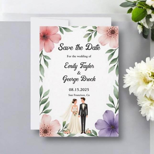Elegant Rustic Bride & Groom Summer Floral Wedding Save The Date (Creator Uploaded)