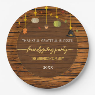 Elegant Rustic brown barn wood friendsgiving party Paper Plate