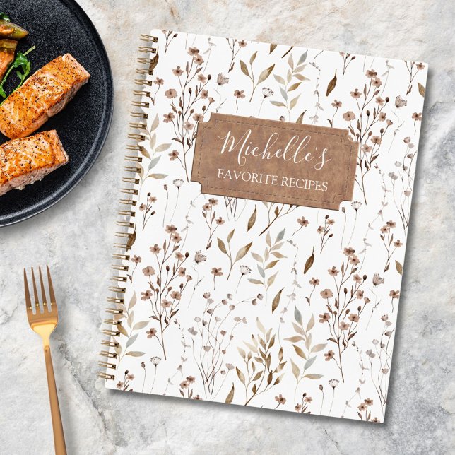 Elegant Rustic Brown Fall Botanical Recipe Book (In situ)