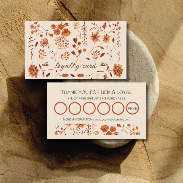 Elegant Rustic Brown Fall Floral Pattern Loyalty Card (Creator Uploaded)