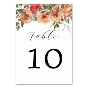 Elegant Rustic Brown Florals Wedding Table Number