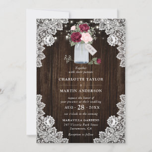 Elegant Rustic Burgundy Blush Pink Floral Wedding Invitation