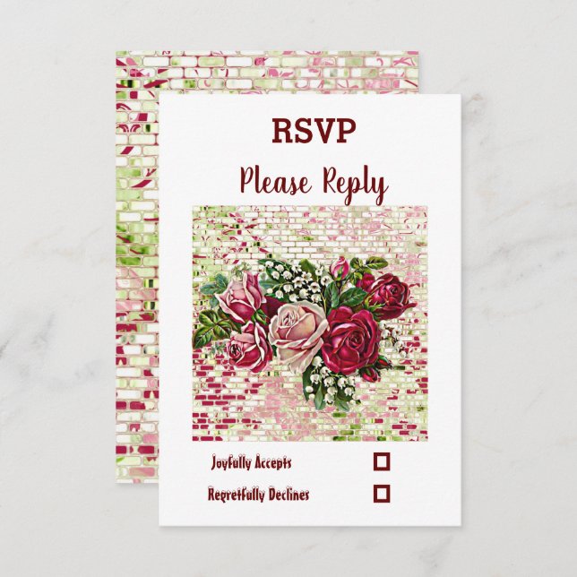 Elegant Rustic Burgundy Floral Maroon Rose Wedding RSVP Card (Front/Back)