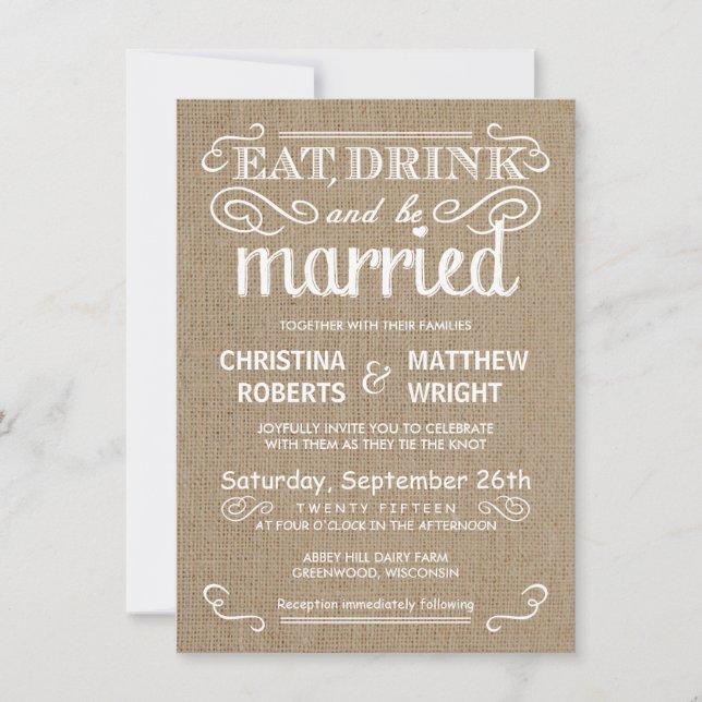 Elegant Rustic Burlap Wedding Invitations (Front)