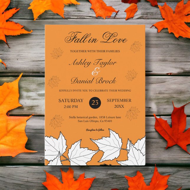 Elegant Rustic Burnt Orange Leaves Fall Wedding Invitation (Creator Uploaded)