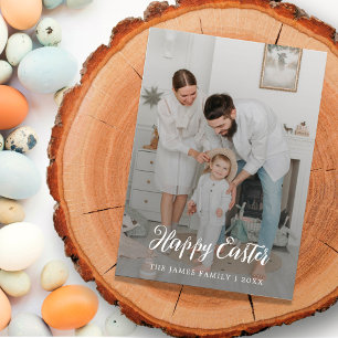 Elegant Rustic Calligraphy Photo Happy Easter  Holiday Card