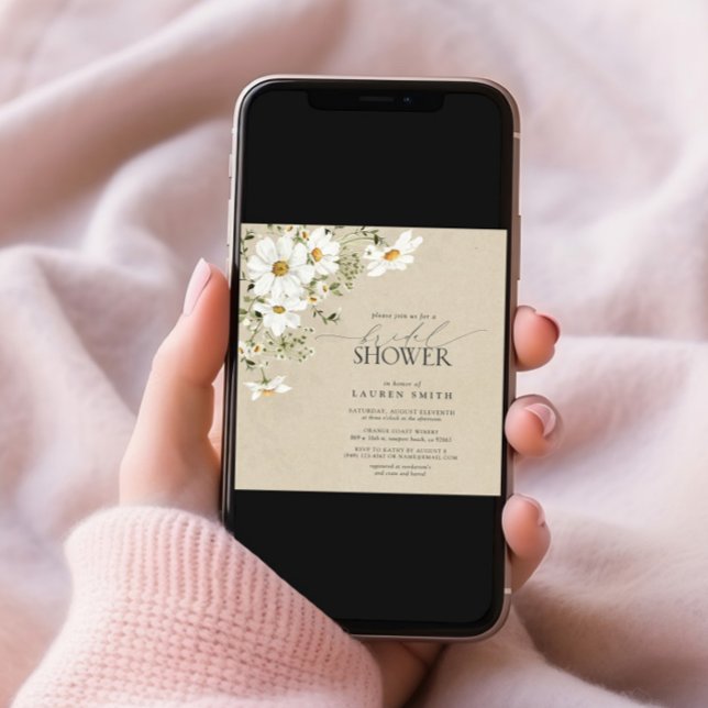 Elegant Rustic CalliWatercolor Daisy Bridal Shower Invitation (Creator Uploaded)