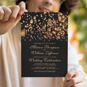 Elegant Rustic Candle Love Wish Lanterns Wedding Invitation
