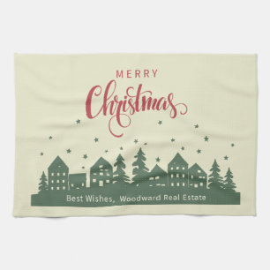 Elegant Rustic Chic Christmas Houses Real Estate  Tea Towel