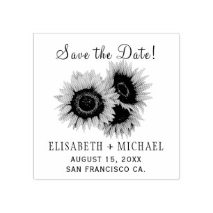 Elegant rustic chic sunflower wedding save de date rubber stamp