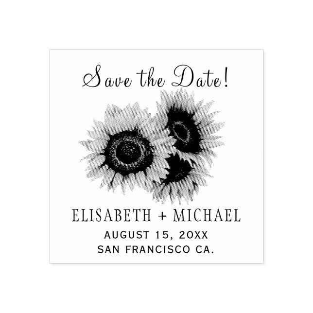 Elegant rustic chic sunflower wedding save de date rubber stamp (Imprint)