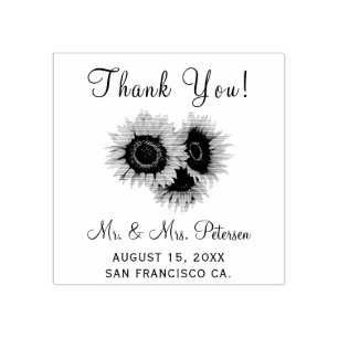 Elegant rustic chic sunflower wedding thank you rubber stamp