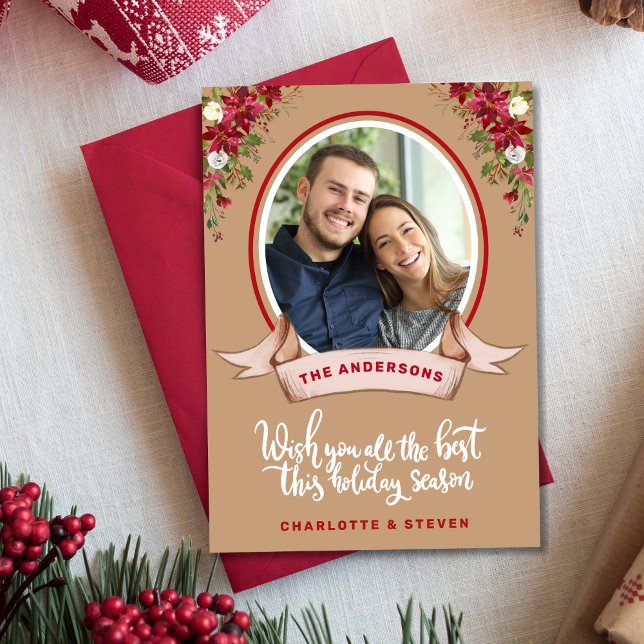 Elegant Rustic Christmas Calligraphy Photo Holiday Card (Creator Uploaded)