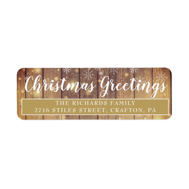 Elegant Rustic Christmas Greetings Return Address Label (Front)