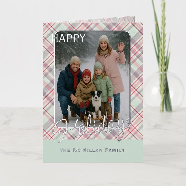 Elegant Rustic Classy Plaid Pattern Gold Foil Holiday Card (Front)