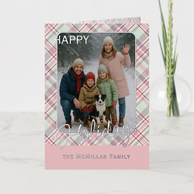 Elegant Rustic Classy Plaid Pattern Gold Foil Holiday Card (Front)