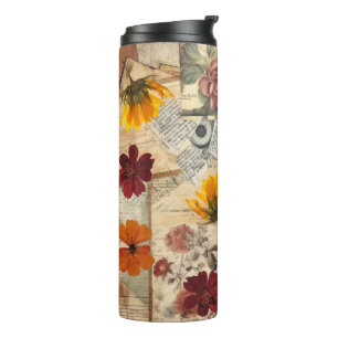 Elegant rustic collage newspaper Dried flowers Thermal Tumbler