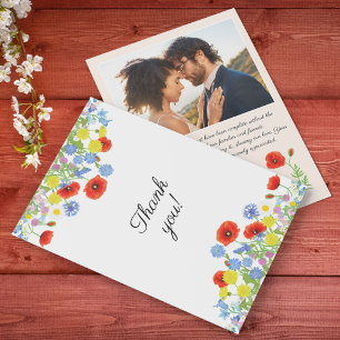 Elegant Rustic Country Floral Photo Wedding Thank You Card