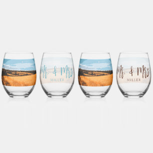 Elegant Rustic Country Golden Sunlit Summer Art Stemless Wine Glass