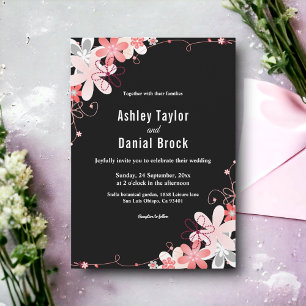Elegant Rustic Country Roses Black Floral Wedding Invitation