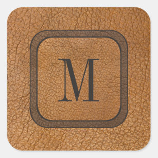 Elegant Rustic Country Vintage Leather Monogram Square Sticker
