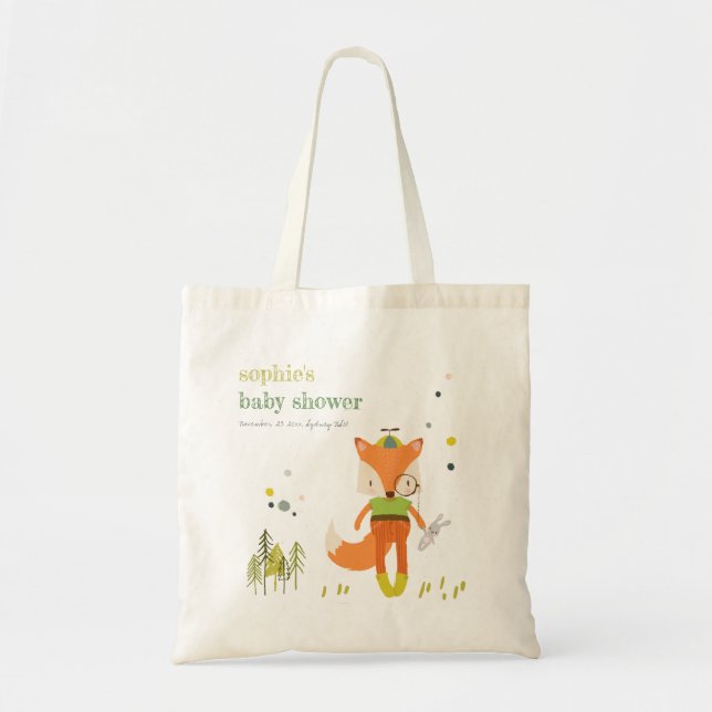 Elegant Rustic Cute Woodland Fun Fox Baby Shower Tote Bag (Front)