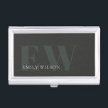 Elegant Rustic Dark Dusky Green Black Monogram Business Card Holder<br><div class="desc">If you need any further customisation please feel free to message me on yellowfebstudio@gmail.com.</div>