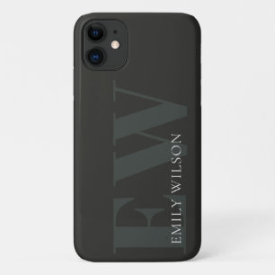 Elegant Rustic Dark Dusky Green Black Monogram iPhone 11 Case