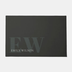 Elegant Rustic Dark Dusky Green Black Monogram Doormat