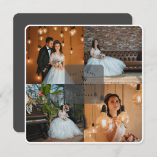 Elegant Rustic Dark Grey 4 Photo Collage Wedding Thank You Card