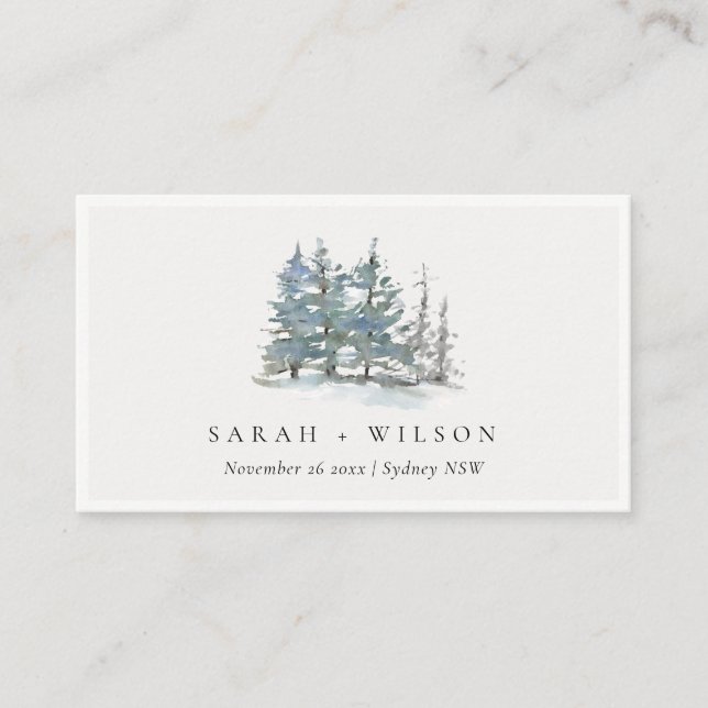 Elegant Rustic Dusky Green Blue Pine Woods Weddin Place Card (Front)