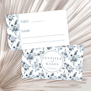 Elegant Rustic Dusty Blue Grey Floral Wedding Place Card