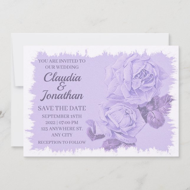 Elegant rustic dusty blue roses floral save the date (Front)
