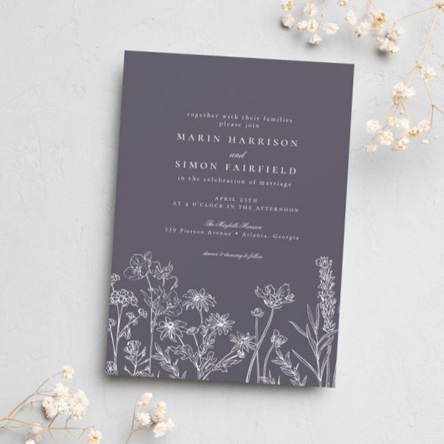 Elegant Rustic Dusty Purple Wildflower Wedding Invitation (Creator Uploaded)