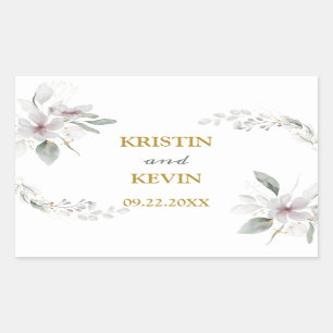 Elegant Rustic Dusty White flowers watercolor Gold Rectangular Sticker