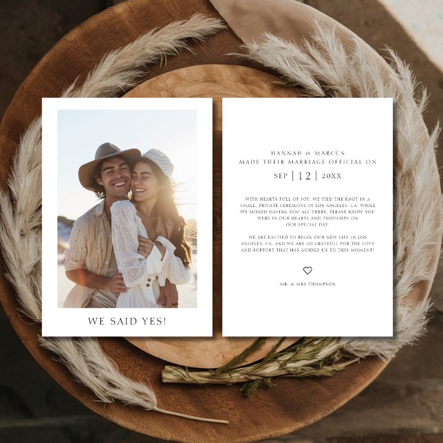 Elegant Rustic Elopement We Said Yes Wedding Photo Announcement (Creator Uploaded)