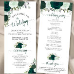 Elegant Rustic Emerald Green Roses Wedding Program<br><div class="desc">This beautiful wedding program features an elegant floral boho chic design with hand painted roses in shades of emerald green and sage on a white background. The titles are written in fancy script calligraphy, and there is space for your ceremony and wedding party details, as well as a short thank...</div>