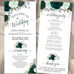 Elegant Rustic Emerald Green Roses Wedding Program